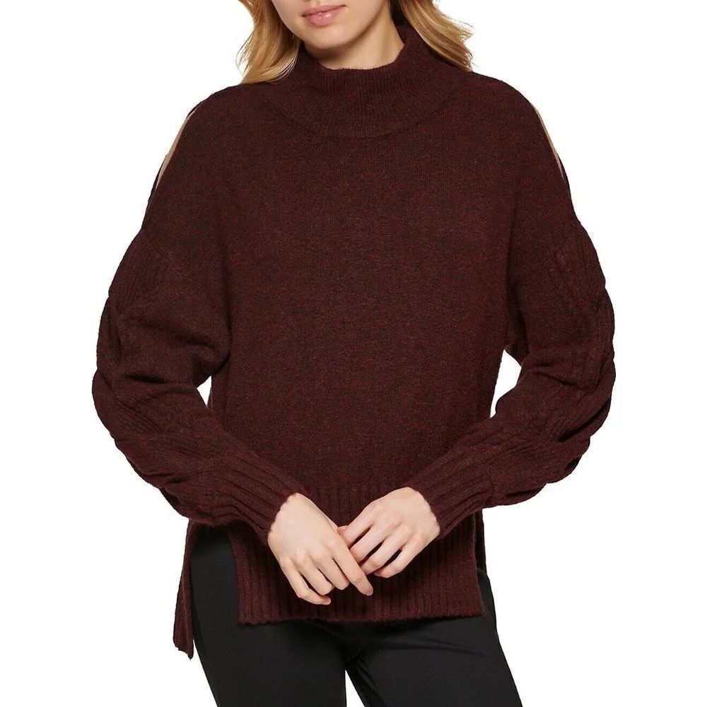 DKNY Braided Long-Sleeve Mock Neck Sweater